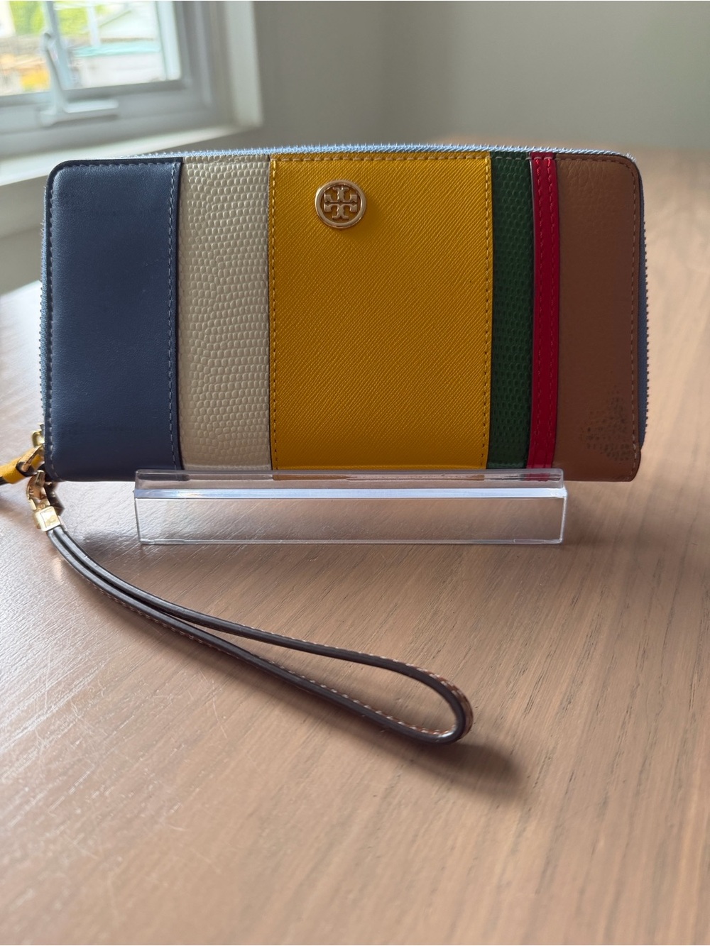 Tory Burch Robinson Ballon Stripe Multi Color Zip-Around Wallet